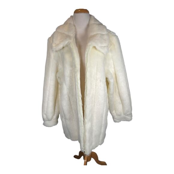 Dennis Basso Faux Fur Coat Women’s Large White Zip-Up Plush Jacket Vintage Y2K - Picture 3 of 12